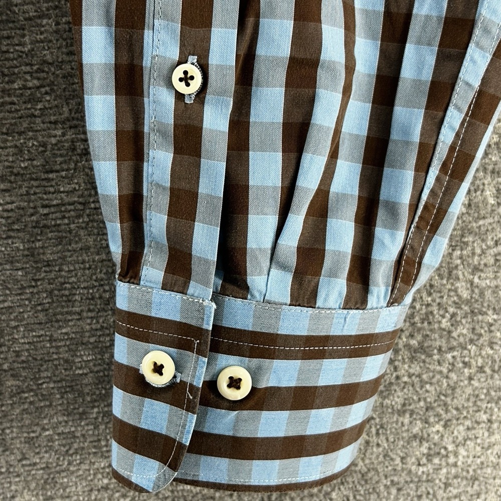 Peter Millar Seaside Finish Shirt Men Size Large Checked Blue Brown Long Sleeve - Picture 4 of 8